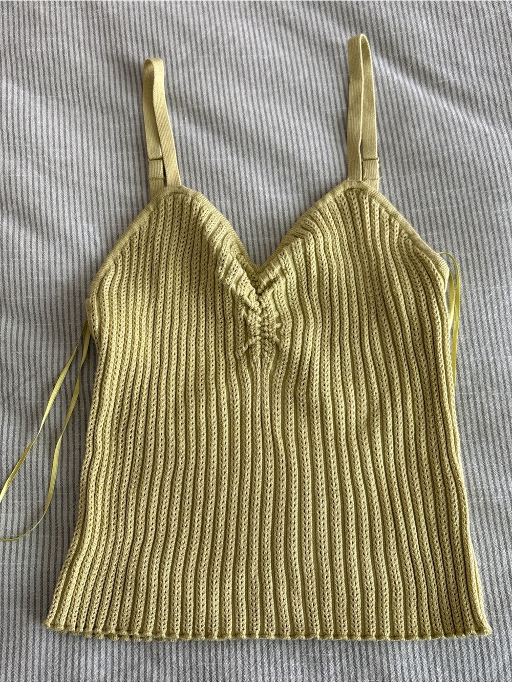 Pink Rose Ribbed V-Neck Knit Cami in Olive Green